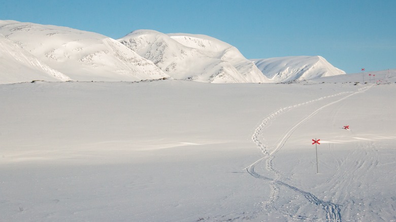 Snow-covered Kungsleden trail 