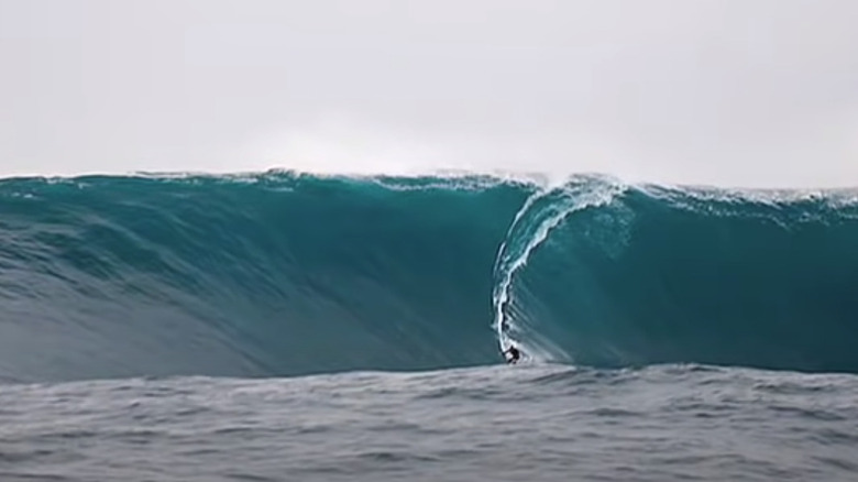 Surfer on massive wave at Cortes Bank
