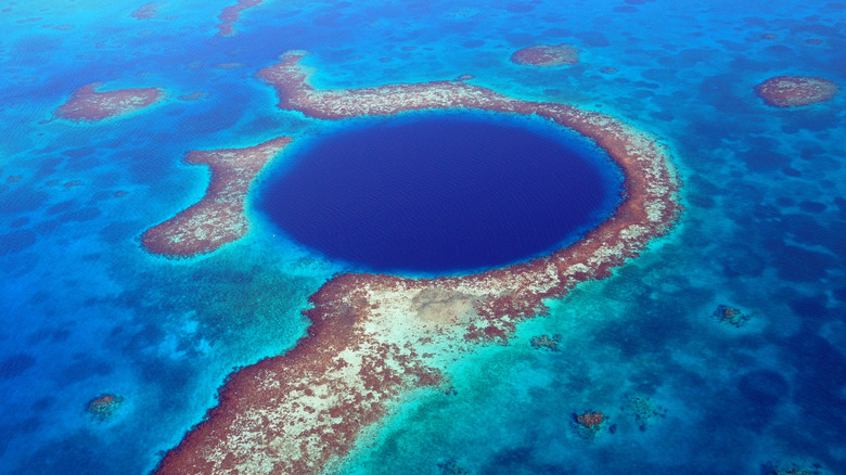 The Great Blue Hole in Belize, aerial view