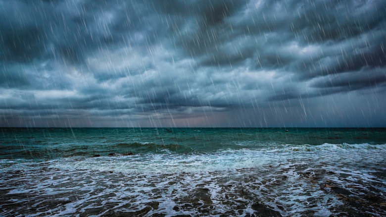 Ocean with storm clouds and rain