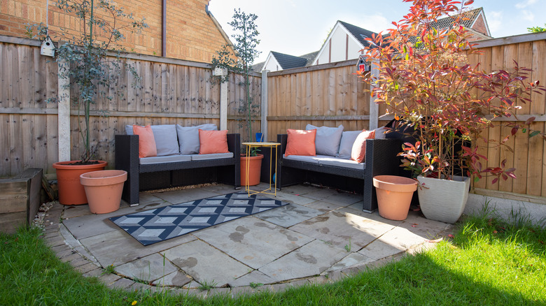 Patio with pavers in backyard