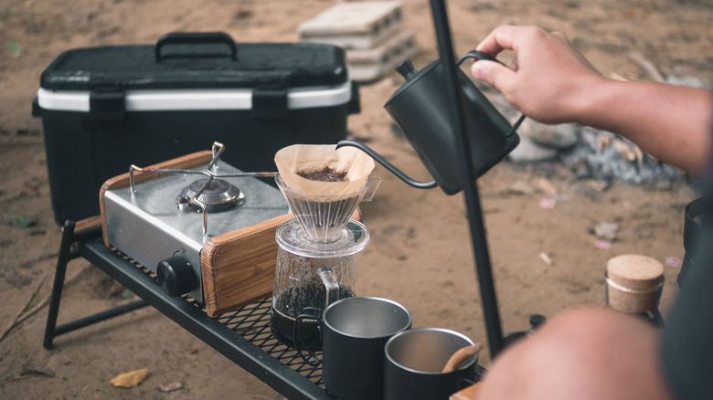 Making coffee while camping