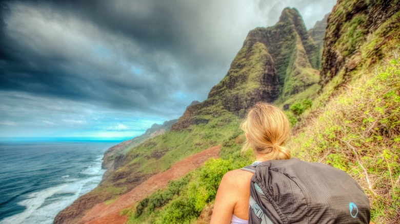 Hiker on Kalalau Trail