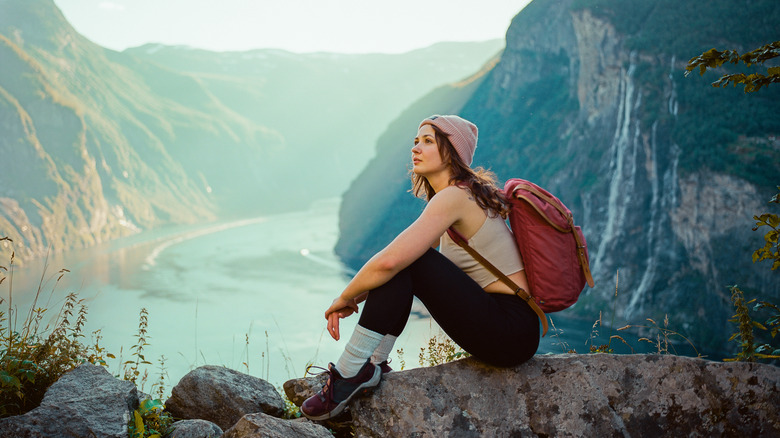 Female hiker deep in thought