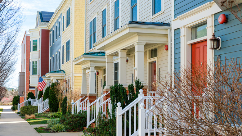 Colorful neighborhood townhomes