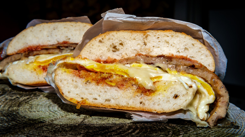 breakfast sandwich in foil