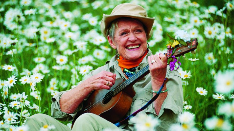 Survivor contestant Sonja Christopher with her luxury item, a ukelele