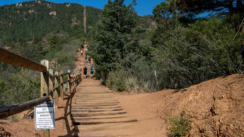 Hikers walking along Manitou Incline