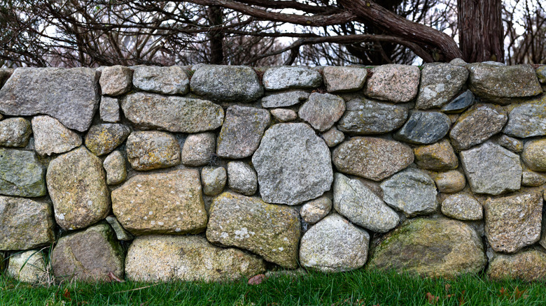 Stone wall with trees in the background