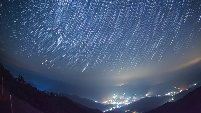 Meteor showers over city