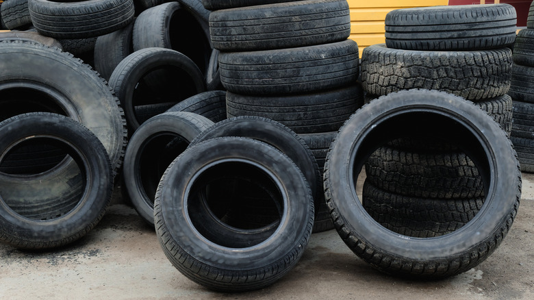 old tires stacked up