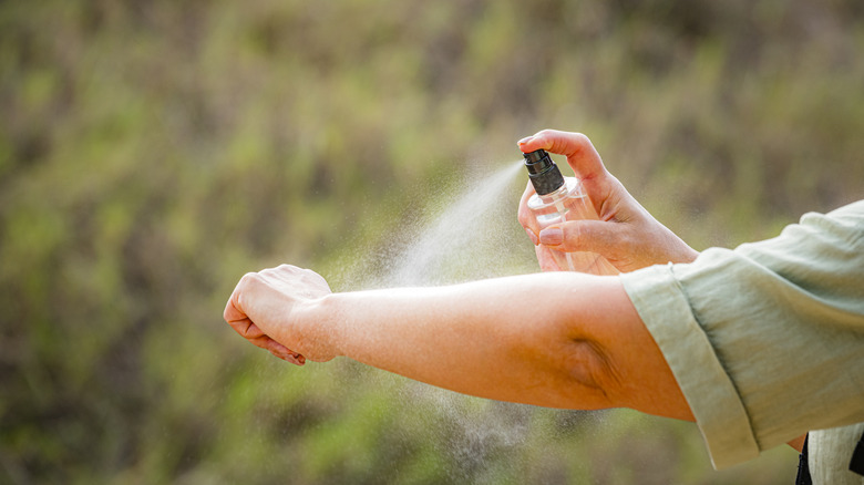 applying mosquito spray