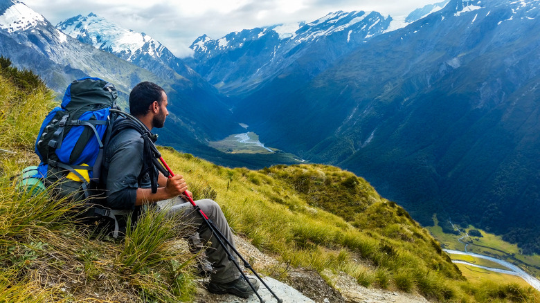 Male backpacker in the mountains