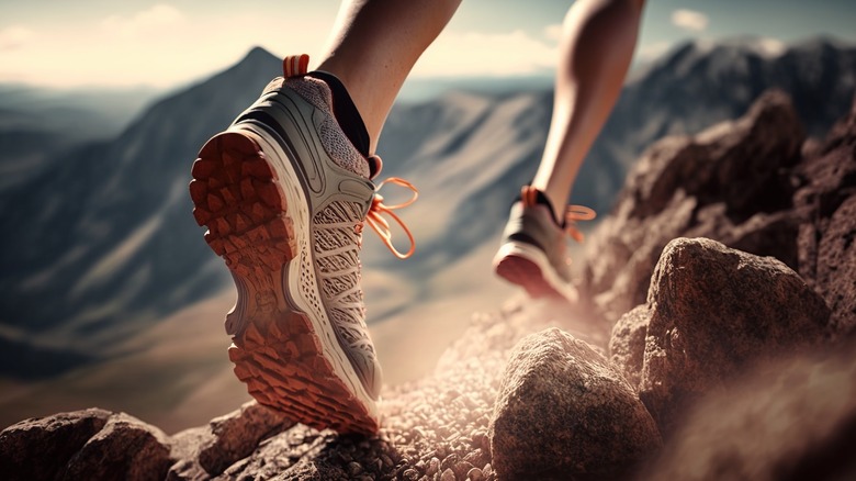 Trail running shoes in action