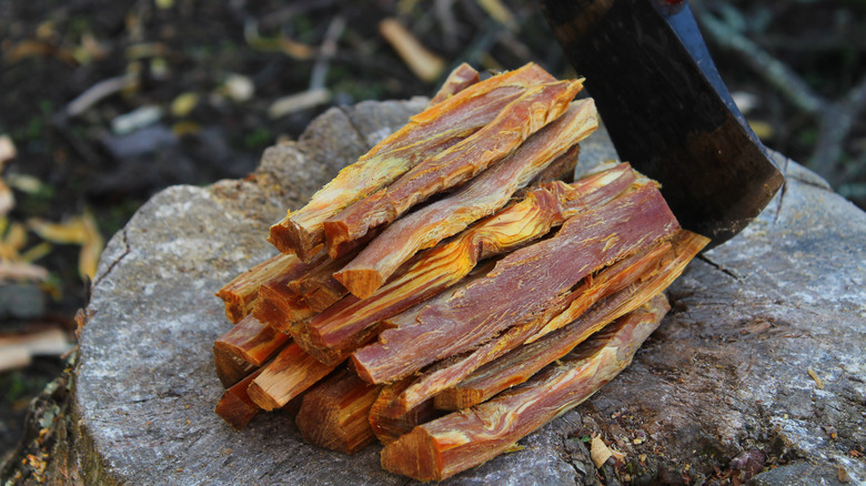 fatwood sticks on log