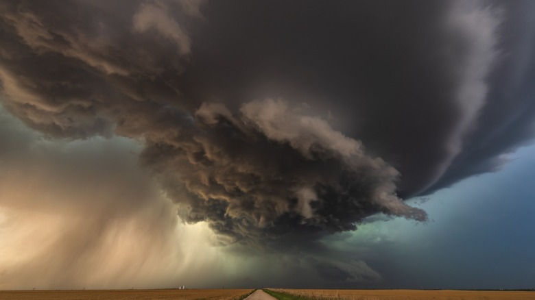 A powerful storm system with a slight greenish hue to it