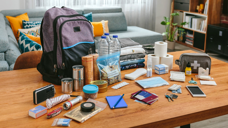 Survival kit laid out on table