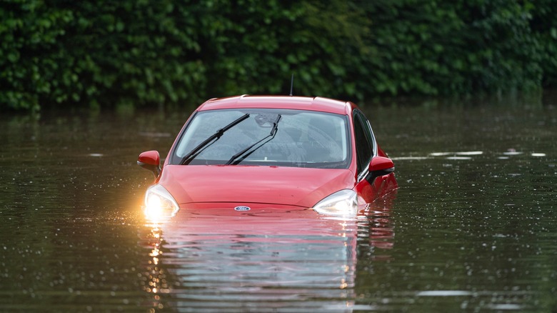 Car caught in flood waters