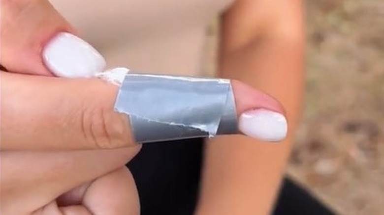 Duct tape bandage on finger