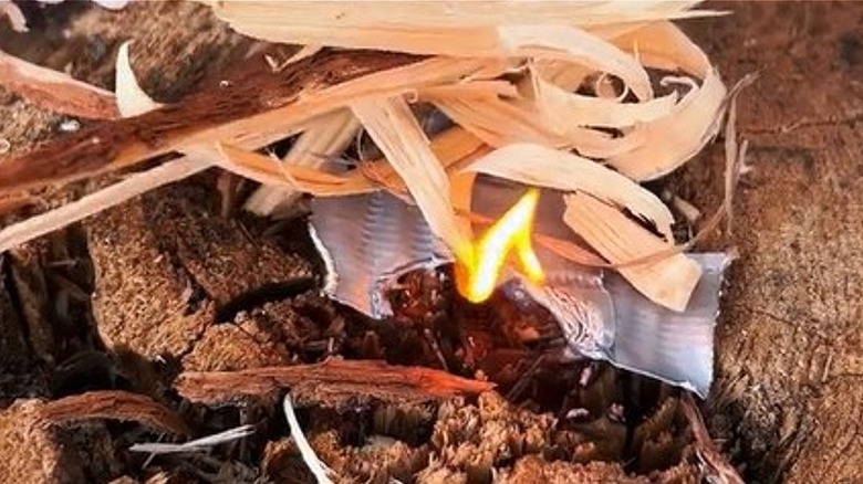 Duct tape kindling fire
