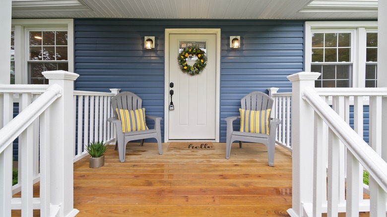 Front porch with yellow lights