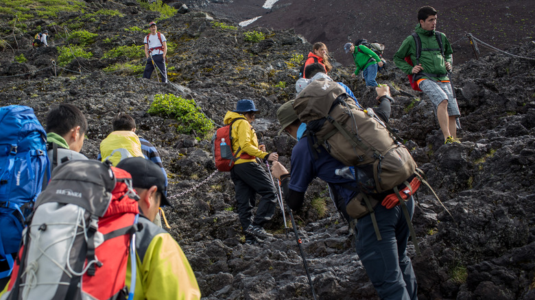 Group of hikers on Mount Fuji